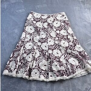 Dizzy Lizzie Brown Cream Floral A Line Midi Skirt‎ Women Size 6 Stitching -READ